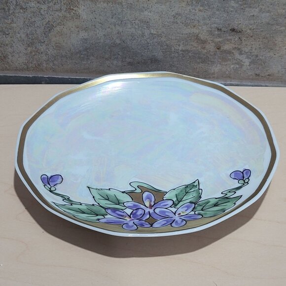 M Z Altrohlau CM R Czechoslovakia Plate Floral Hand Painted Iridescent Sky Blue - Picture 5 of 9